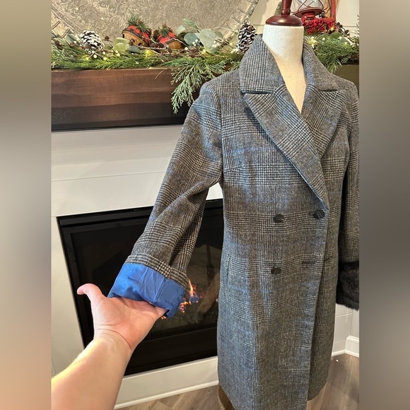 A NEW DAY GRAY BLUE PLAID SIZE M WOMENS MIDSIZED COAT WITH REMOVABLE SLEEVE MUFF - Picture 7 of 16